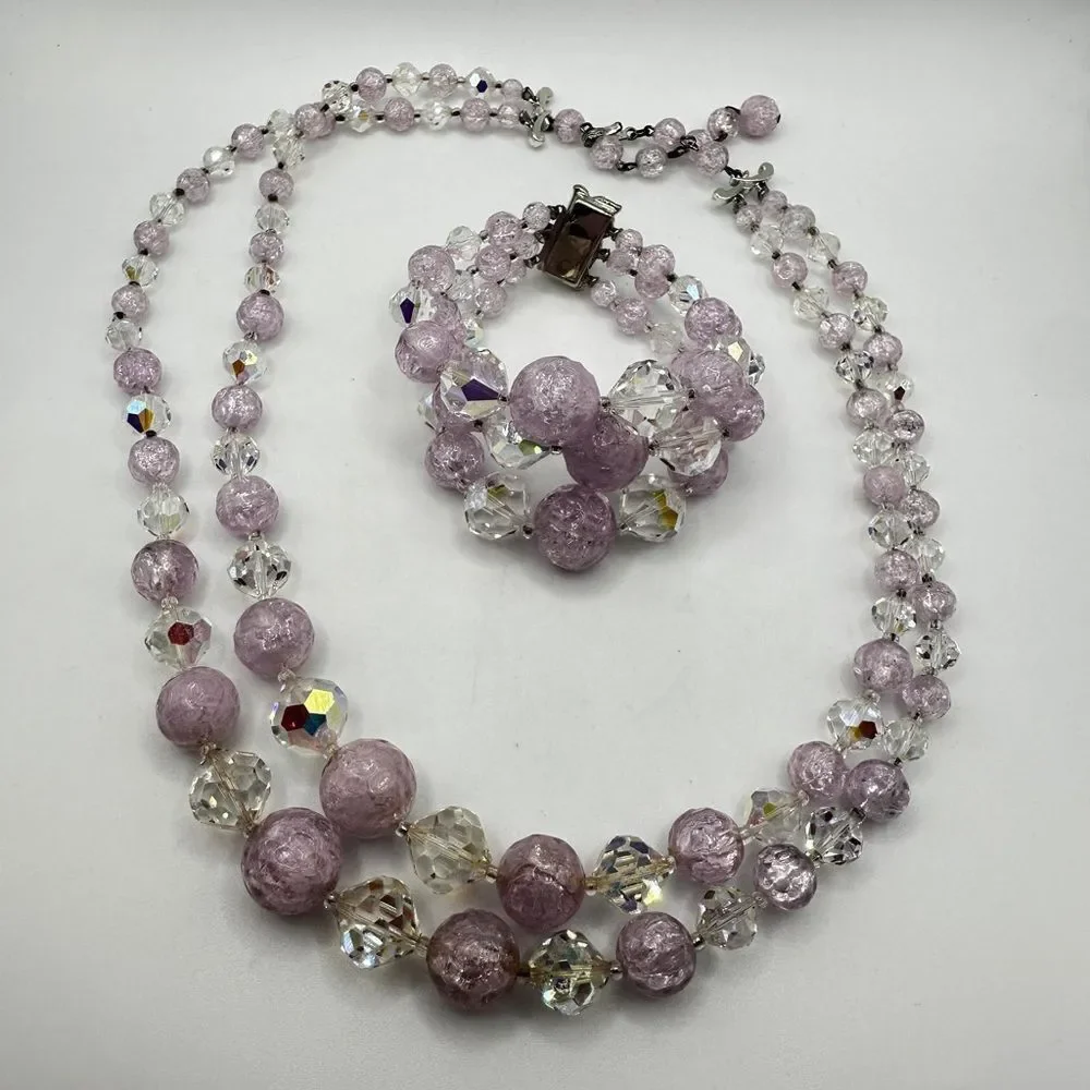 Vintage LAGUNA graduated acrylic and crystal beaded necklace and bracelet‎ set!